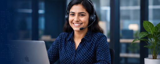 Customer support representative with headset